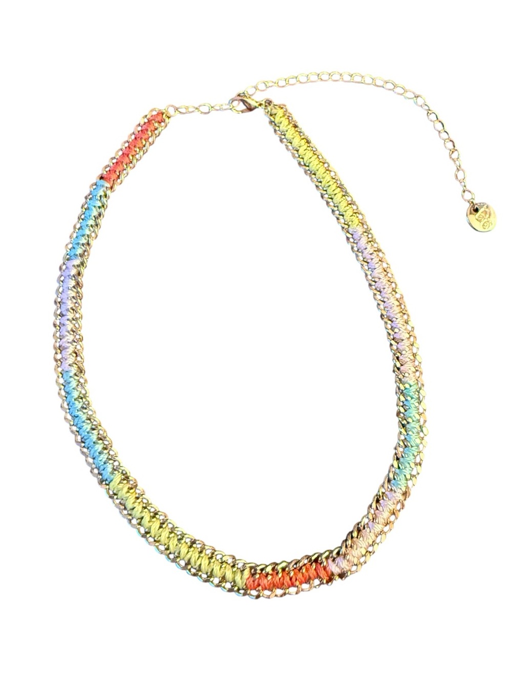 Plunder Rainbow Woven Chain Necklace Gold Multicolor Adjustable Necklace